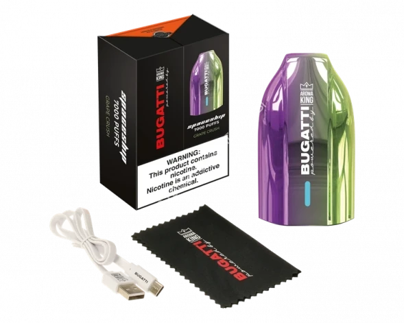 Электронные сигареты Bugatti Aroma King grape crush 7000 затяжек с подзарядкой Type-C оптом 